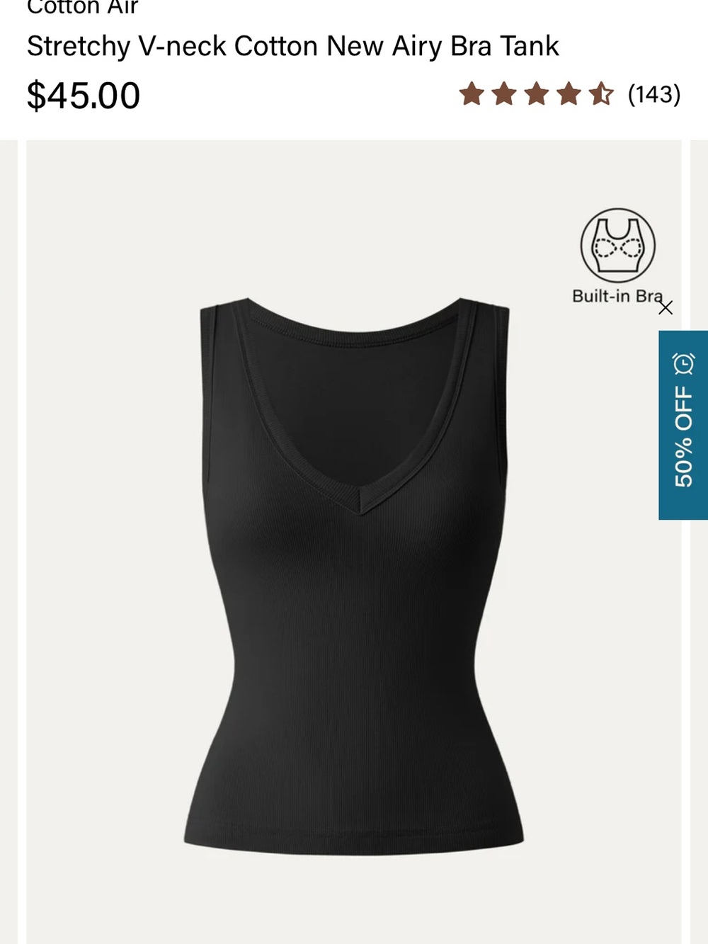 OGL Black V-Neck Built-In Bra Tank Top